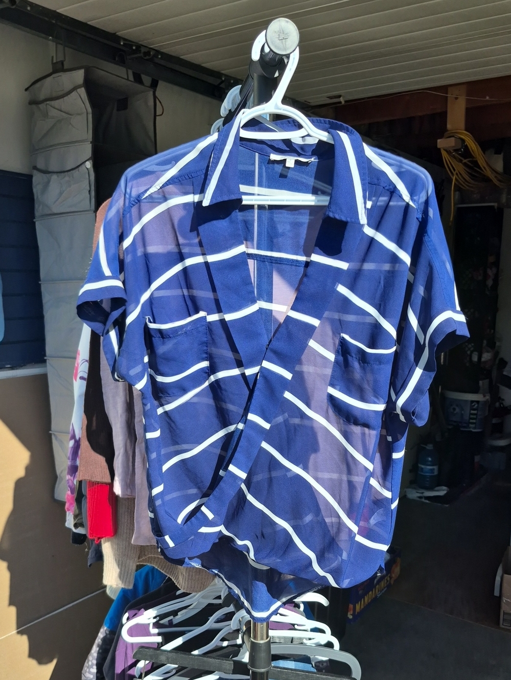 Papaya Navy and White Striped Top